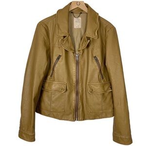 WE THE FREE Tan Moto Style Vegan Leather Zip-Up Jacket M
